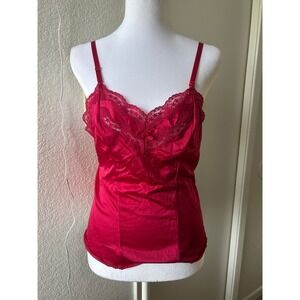 Secret Accents Red Lace Trim Satin Cami Tank‎ Top Layer S Coquette Fairy